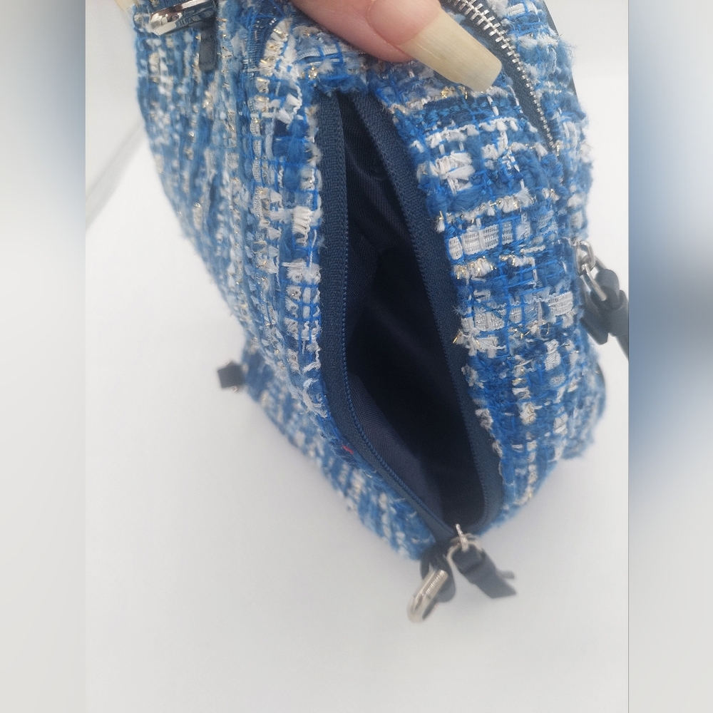 Kate Spade crossbody top handle tweed blue mini Briar Lane backpack - Picture 8 of 8